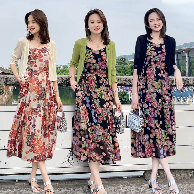 Summer Style Outfit Set 2026 New Floral Spaghetti Strap Dress with Knitted Cardigan Outerwear Fashion Set Summer Style Outfit Set 2026 New Floral Spaghetti Strap Dress with Knitted Cardigan Outerwear Fashion Set
