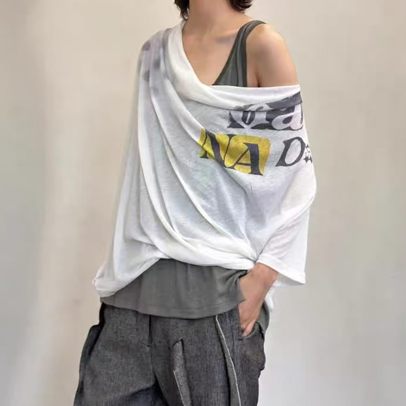 High-Quality Original Fabric Yy Wide Collar Letter Print Ultra-Thin Sun Protection T-Shirt 26 Early Spring