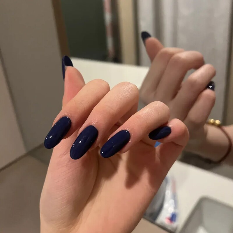 Summer Style, Super Flattering, Black and Blue, Medium-Length, Handmade Wearable Nails, Solid Color, Simple Manicure, Removable, Suitable for Pregnant Women