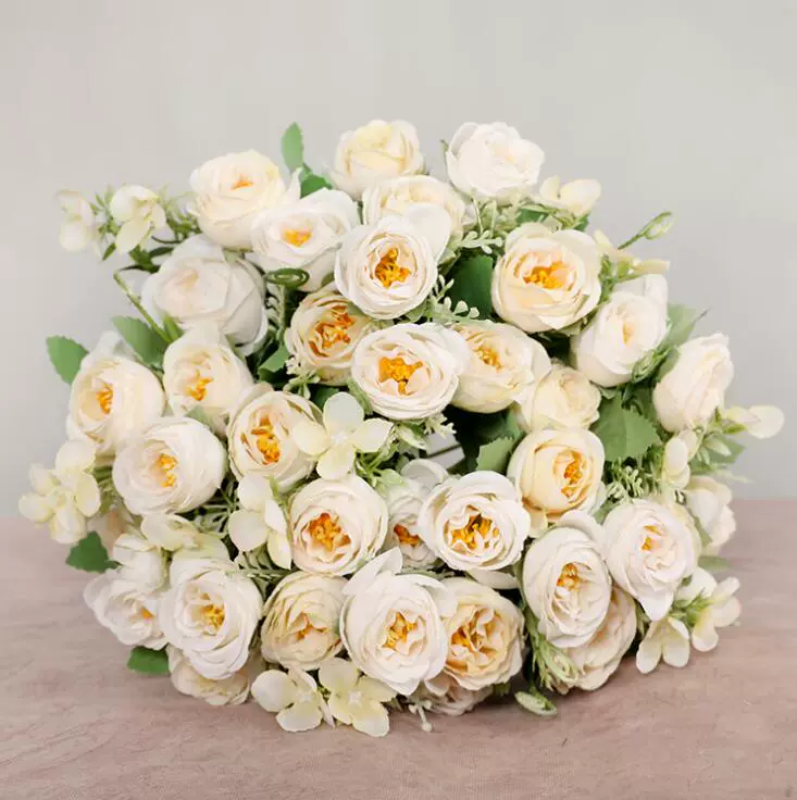 Hoa mẫu đơn Yuhan 10 đầu, hoa giả, hoa hồng, trang trí phòng khách, bó hoa phong cách Châu Âu, hoa hàng rào cành mai giả