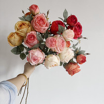 High-quality 4 large burnt-edged imperial concubine rose simulation flower dry rose European retro home decoration bouquet