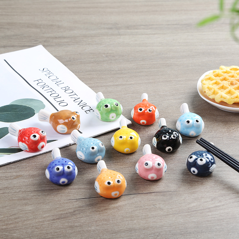 Japanese and Korean Cartoon Ceramic Pufferfish Chopstick Holder Whale Chopstick Rest Dining Table Crafts Ornament Home Living Pen Holder Chopstick Pillow