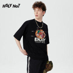 H5LY NO7 hot pot printed short-sleeved T-shirt for men and women, loose and versatile trendy top summer