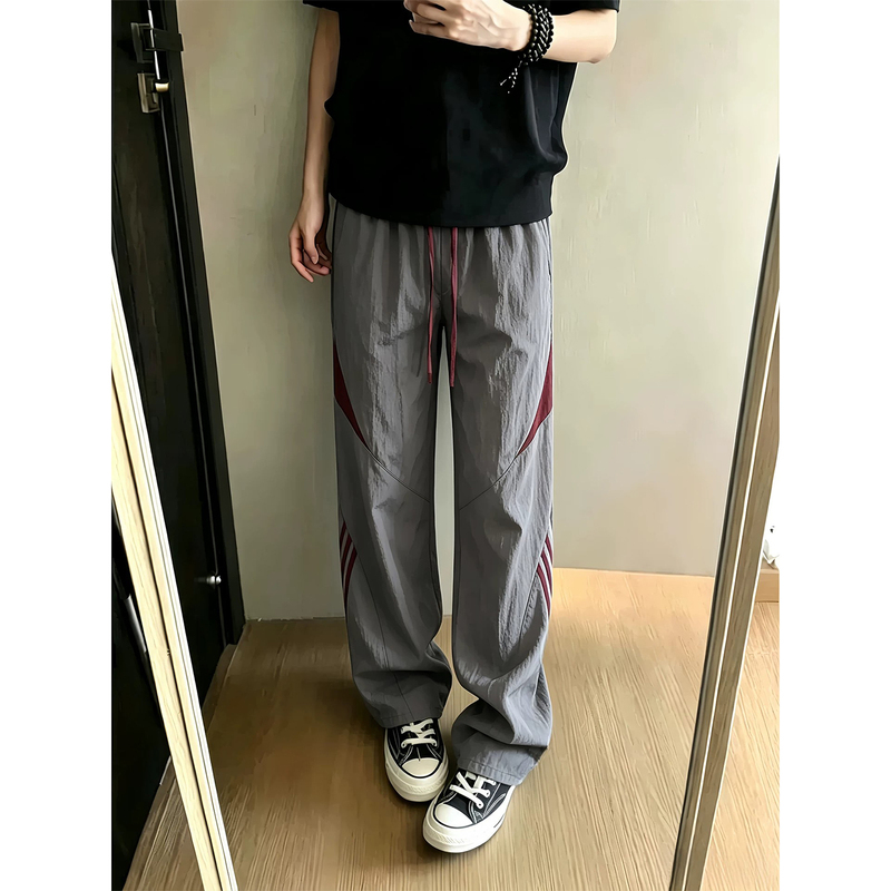 American-Style Striped Patchwork Color-Blocking Quick-Dry Pants for Men, Summer Thin Loose Wide-Leg Parachute Pants, Straight-Leg Sports Casual Pants American-Style Striped Patchwork Color-Blocking Quick-Dry Pants for Men, Summer Thin Loose Wide-Leg Parachute Pants, Straight-Leg Sports Casual Pants
