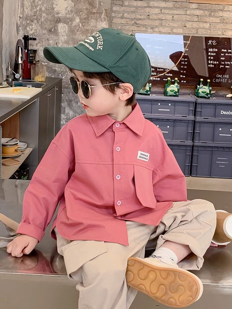 Boy Clothing Boy Shirt 2023 Spring Autumn Season Children Long Sleeve Autumn Dress Ruffin Handsome Korean Edition Pink Pink Masculinity Men Bao Shirt-Taobao