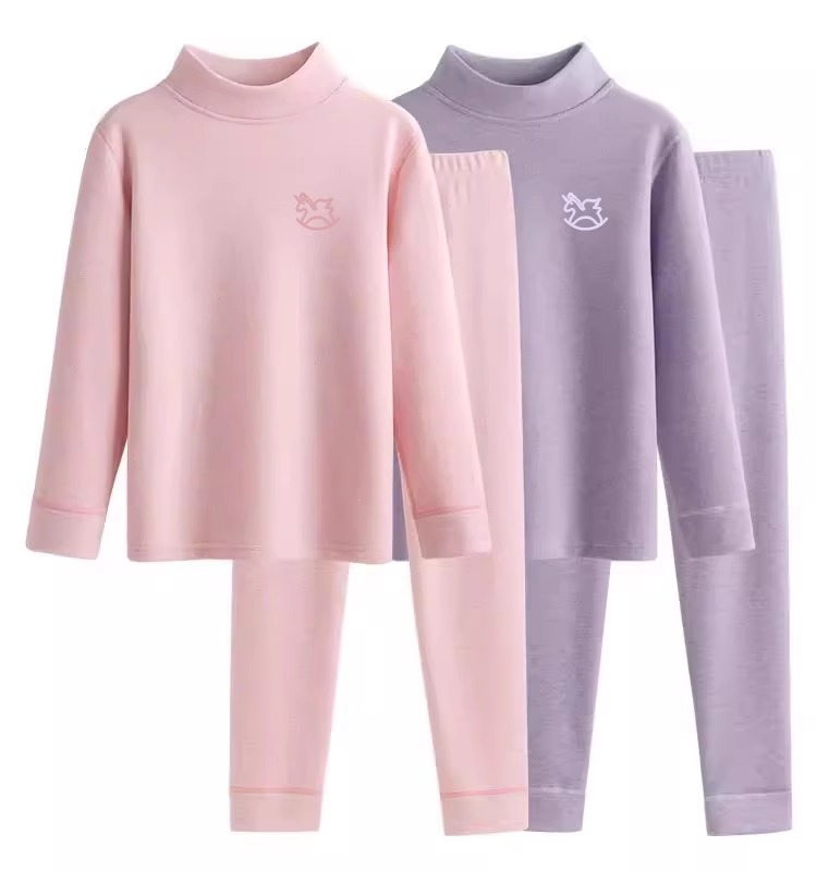Semi-high collar thickened Develled girls' autumn clothes autumn pants suit with collar grinding bottom children warm underwear female eldest child-Taobao