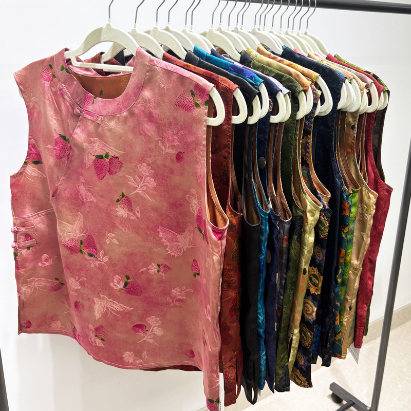 100% Mulberry Silk Xiangyunsha Floral Sleeveless Top Vest Real Silk Women's Ao Dai Breathable Chinese Style Yarn Blouse