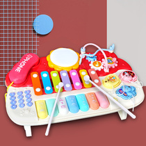 Infants and young childrens wooden eight-note hand-knocking carillon 1-2-3-4-year-old boy and girl baby wooden music toy