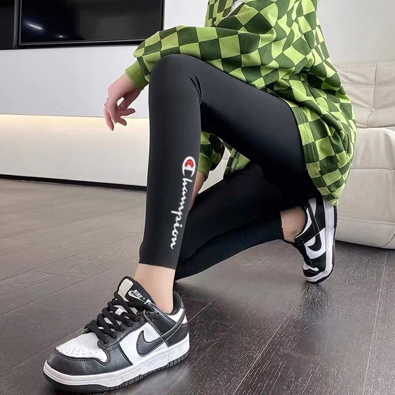 Spring and Autumn Shark Pants for Women, Cute Champion Style, Thin Elastic Leggings, High Waist, Hip-Lifting, Slimming Yoga Pants, Trendy