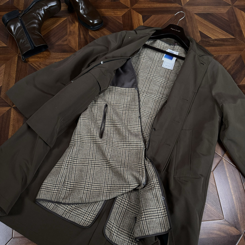 Oclin Houndstooth Double-Form Trench Coat with Lapel, Oversized Cut, Water-Repellent and Cold-Resistant, with Removable Liner Oclin Houndstooth Double-Form Trench Coat with Lapel, Oversized Cut, Water-Repellent and Cold-Resistant, with Removable Liner