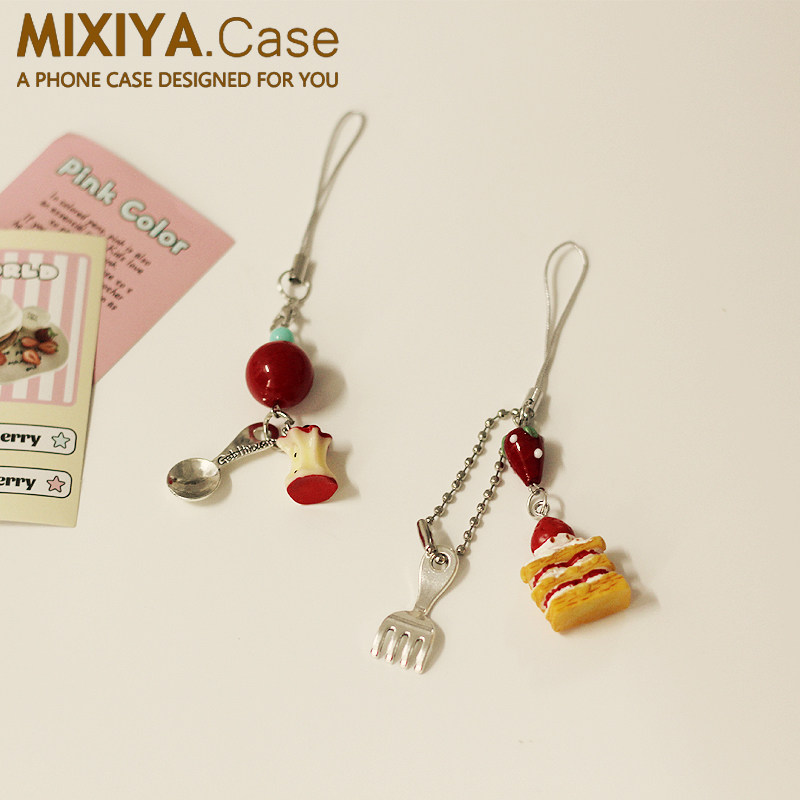 Short phone lanyard pendant, unique and fun dessert charm, bag pendant, camera accessory, key charm, anti-loss charm, Perler beads, cute and adorable, perfect for gifting to best friends, USB flash drive accessory, niche Christmas new style.