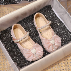 Girls' Small Leather Shoes 2025 Spring and Autum New Kidsren's Shoes Baby Flats Little Girl Soft-Soled Crystal Princess Shoes