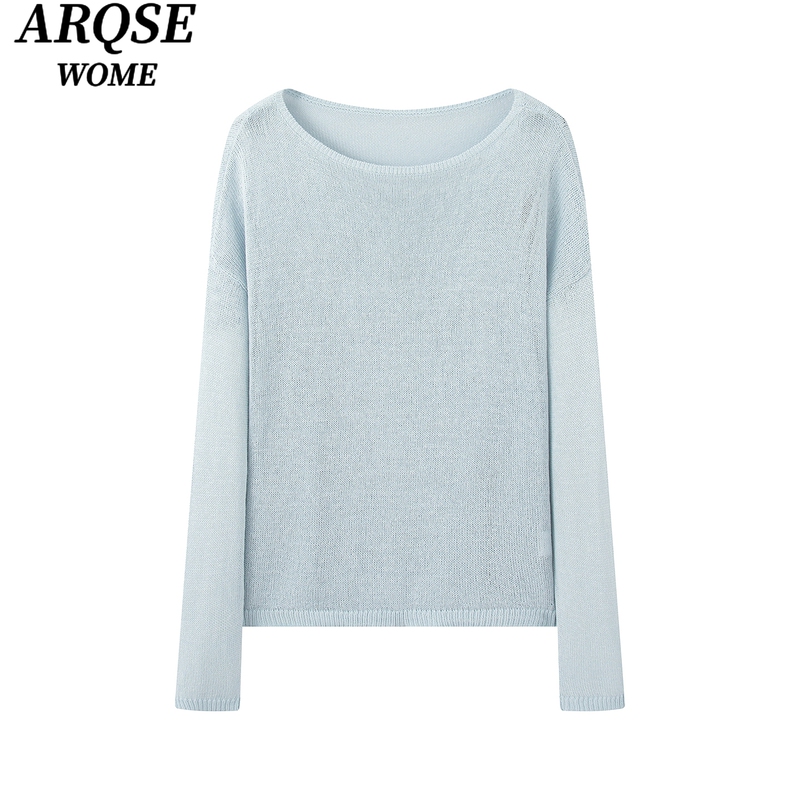 Ainoswangjing 2026 Spring New Women's Thin Slightly Sheer Knit Sweater Loose Pullover Long Sleeve Top 1143