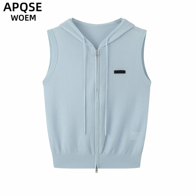 Ainuosi Wangjing 2026 Summer New Style Hooded Zipper Knitted Vest Women's Sleeveless Vest Casual Top 1138 Ainuosi Wangjing 2026 Summer New Style Hooded Zipper Knitted Vest Women's Sleeveless Vest Casual Top 1138