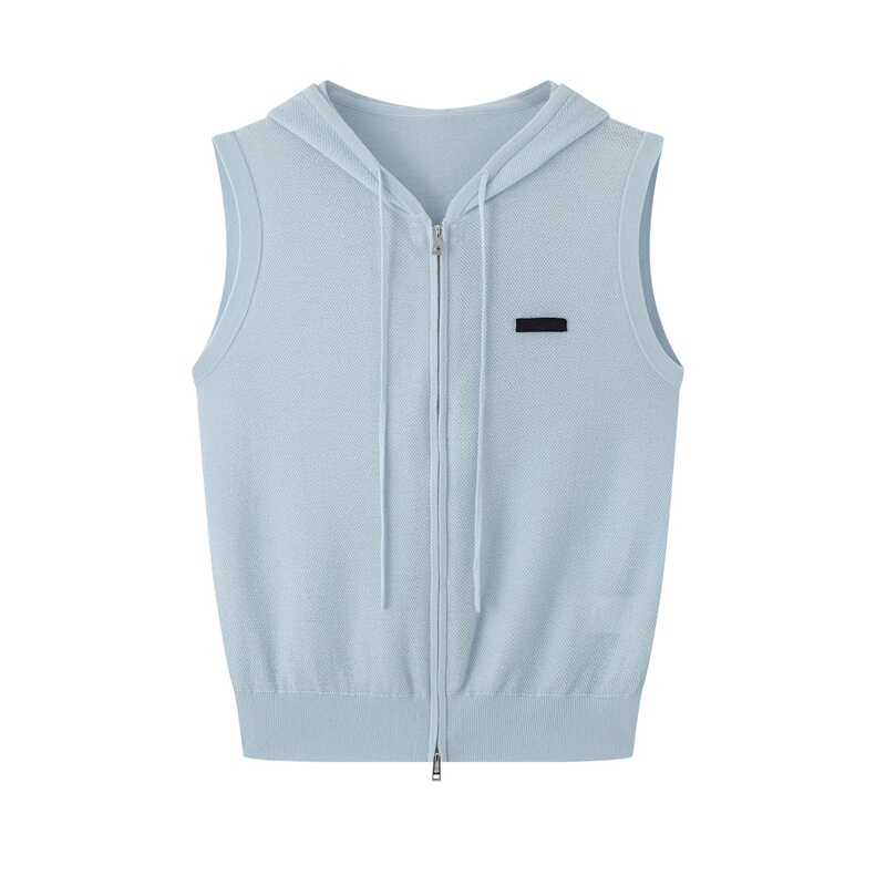Ainuosi Wangjing 2026 Summer New Style Hooded Zipper Knitted Vest Women's Sleeveless Vest Casual Top 1138