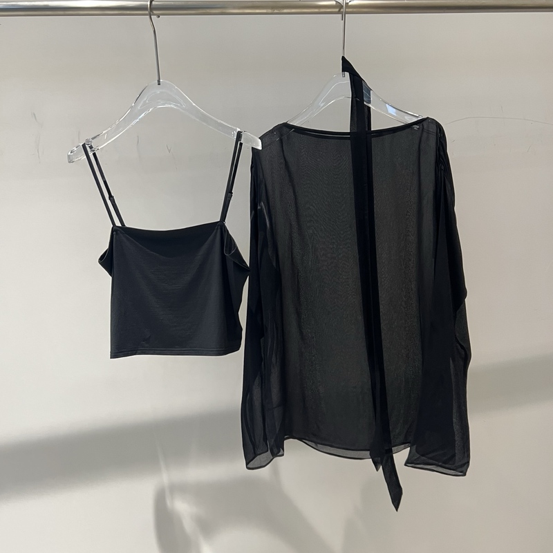Enoswangjing Official official store 2026 New Loose Two-Piece Set Chiffon Shirt Tie Top 2165