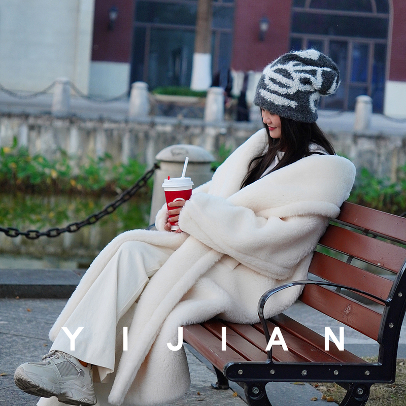 Yijian Yijian m Brand White Teddy Bear Coat for Women, Mid-Length, Thickened for Winter, Warm Fur, Loose Outerwear, Trendy