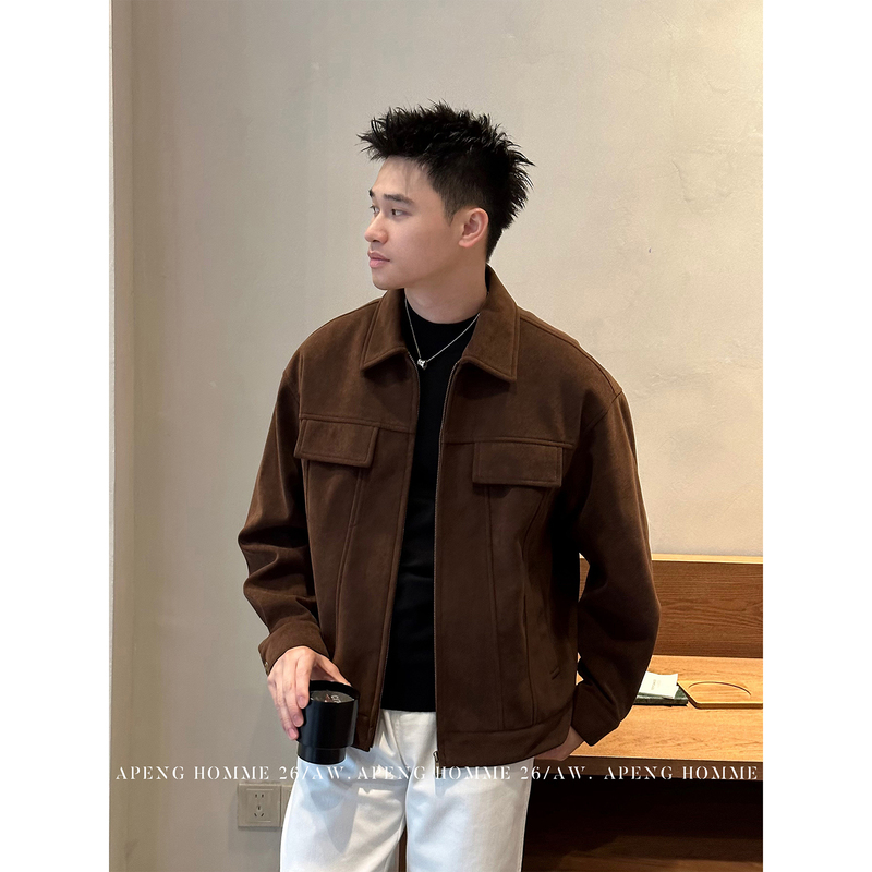 Apeng Autumn Jacket 『Faniou Velvet』 Velvet Texture Vintage Lapel Suede Jacket 3553