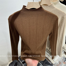 Solid color half turtleneck Andy velvet sweater for women autumn and winter 2024 simple pit sweater pullover threaded small shirt top