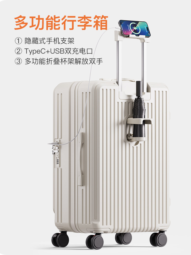 Side-Opening Suitcase for Women 20inch Expandable Carry-On Luggage 2025 New Model Trolley Case for Men Travel Password Lock Leather Suitcase