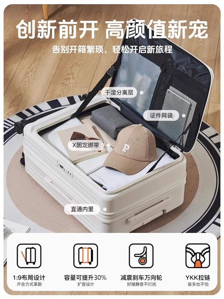 Side-Opening Suitcase for Women 20inch Expandable Carry-On Luggage 2025 New Model Trolley Case for Men Travel Password Lock Leather Suitcase