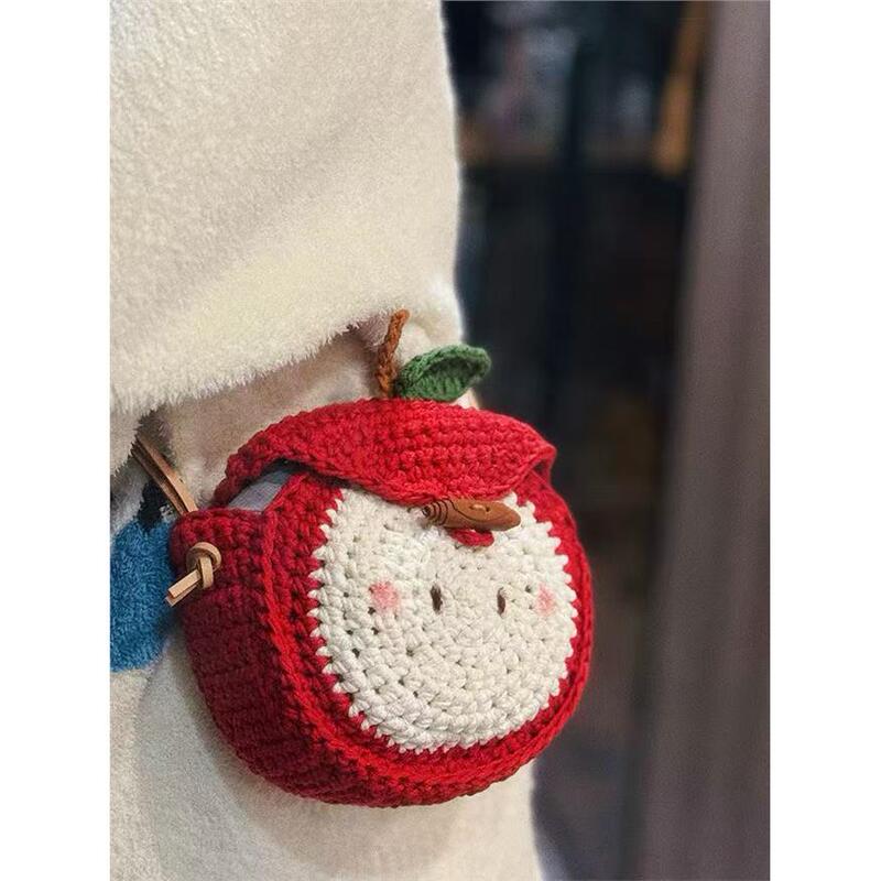 Hand-Knitted Cute Apple Bag DIY Material Kit Wool Crochet Earphone Bag Coin Purse Hanging Gift for Best Friend Hand-Knitted Cute Apple Bag DIY Material Kit Wool Crochet Earphone Bag Coin Purse Hanging Gift for Best Friend