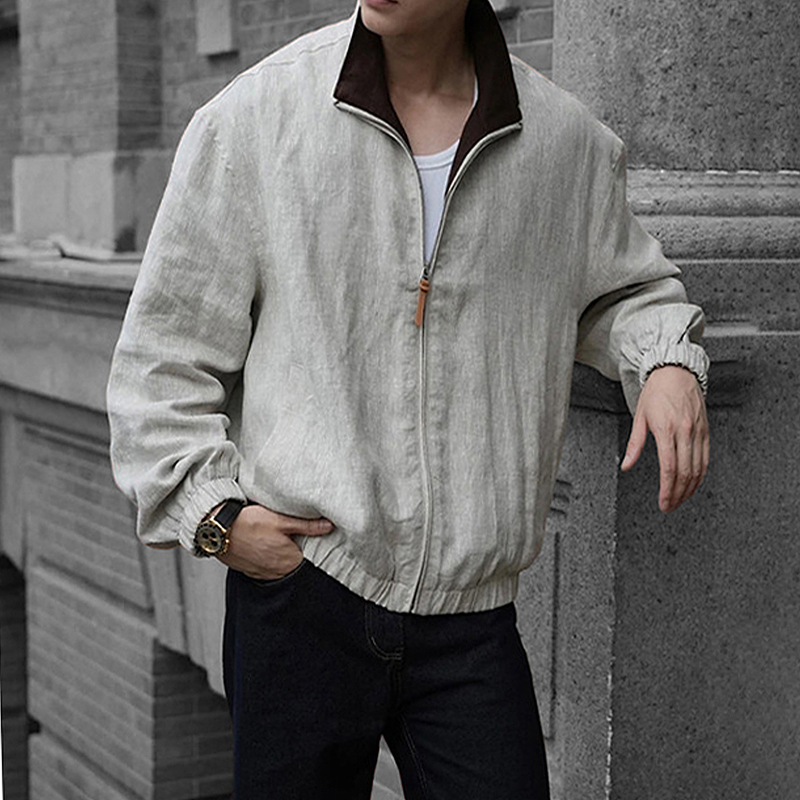 Gifishilow Hong Kong Light Luxury New Reversible Linen Business Stand-Up Collar Jacket High-End Texture Casual
