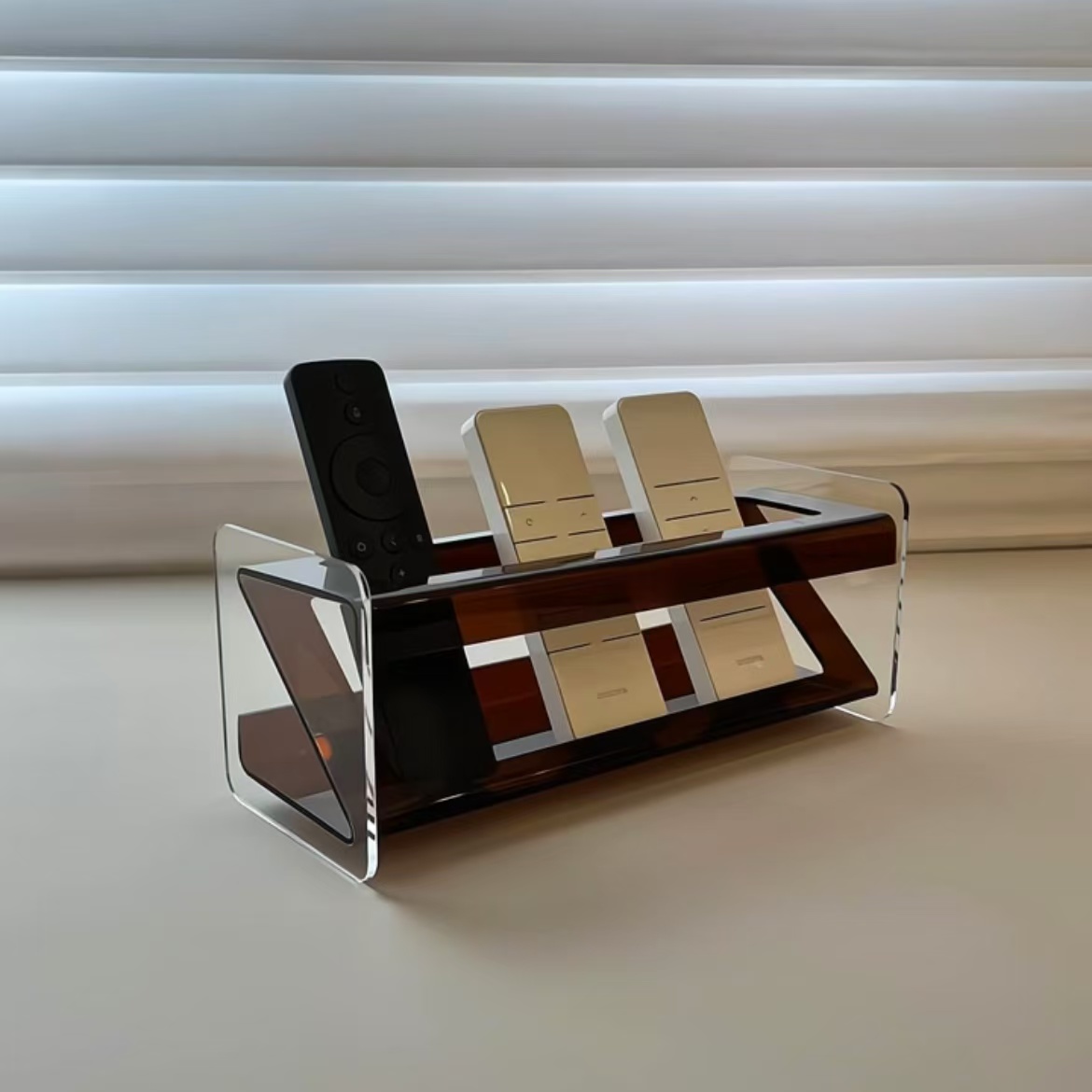 アクリル製デスクトップ収納ボックス、多機能携帯電話リモコンラック、インスタイルライト、高級コーヒーテーブルディスプレイボックス