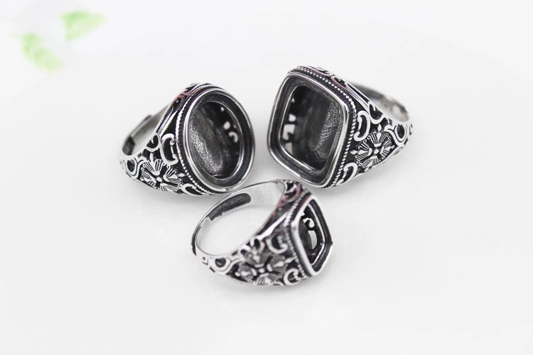 925 bạc sterling đặt nhẫn bạc nam Tự làm 8 * 12 đặt nhẫn tùy chỉnh cài đặt nhẫn bạc Thái dát sáp ong 15 * 18 - Nhẫn