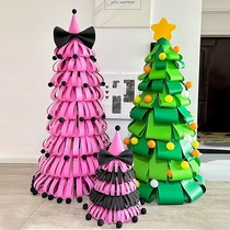 Paper art Christmas tree pink cardboard paper handmade diy material package Christmas decorations decoration scene layout