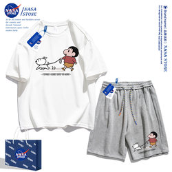 Nasa Collaboration Crayon Shin-Chan Short-Sleeve and Shorts Set 2025 Summer T-Shirt Men's Trendy Brand Student Sports Shorts