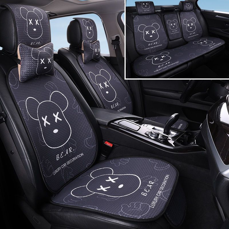 New Cartoon Car Cushion Breathable Four Seasons Universal Linen Cool Cushion Insulation Full Car Rear Seat Cushion Three Sets-Taobao