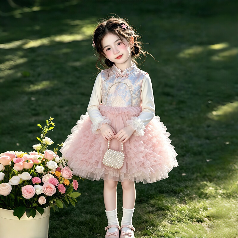 Girls' Dress, New Autum Style, New Chinoiserie Tutu Skirt, National Style Vest, Princess Dress, Long-Sleeved Super Fairy Birthday Dress Girls' Dress, New Autum Style, New Chinoiserie Tutu Skirt, National Style Vest, Princess Dress, Long-Sleeved Super Fairy Birthday Dress