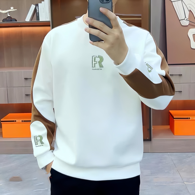 Long-Sleeved Round-Neck Sweatshirt 2023 Men's Trendy Men's Clothing Versatile Round-Neck Fashion Casual Korean Style Embroidered Pullover