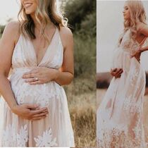 Women White Dress Maternity Photography Props Lace Boho Preg