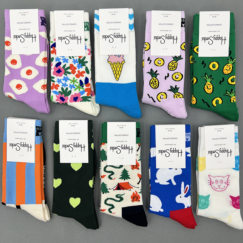 Happysocks Flagship Store's New Popular Women's Mid-Calf Socks Swedish Trendy Brand Hs Pure Cotton Versatile All-Season Socks