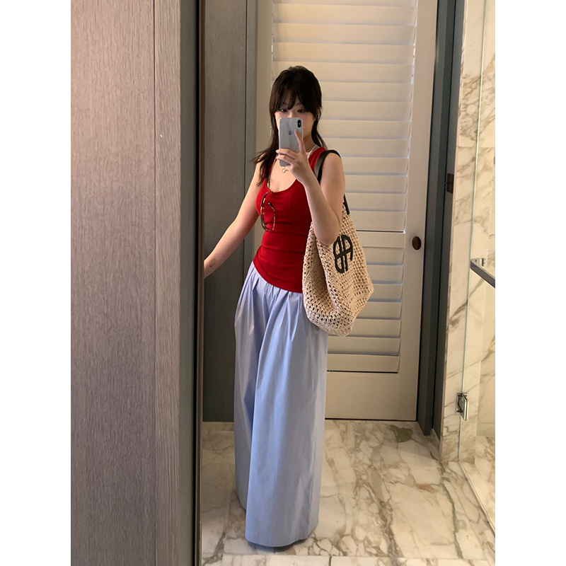 Fox Room Cotton Elastic Waist Wide-Leg Pants for Women 2026 Spring New Style Y367