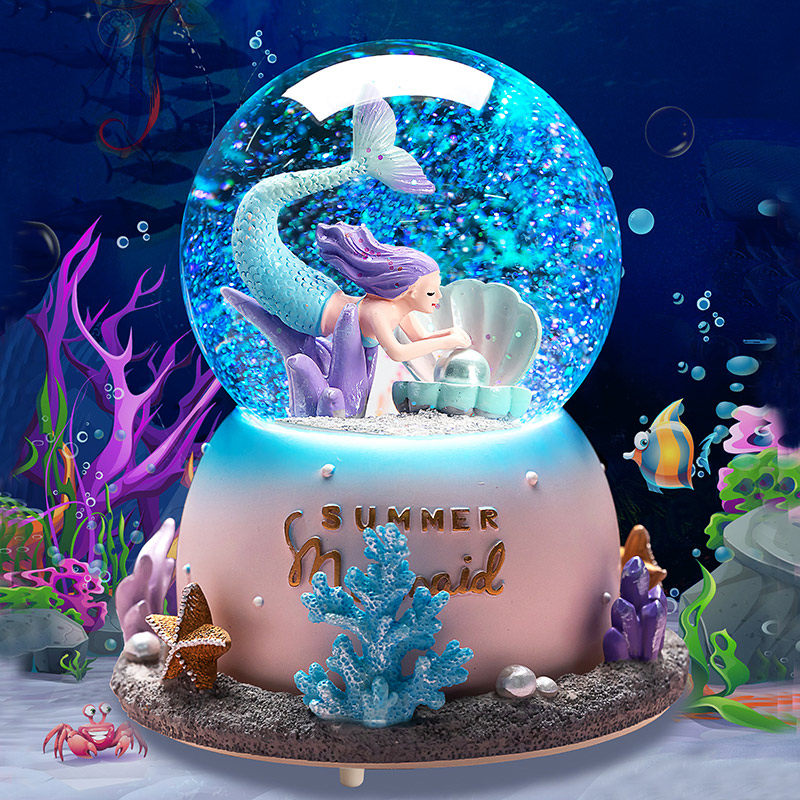 Mermaid Princess Castle Water Crystal Ball Music Box Swivel Trojan Horse Octasonic Box Girl Birthday Gift Idea Toys-Taobao