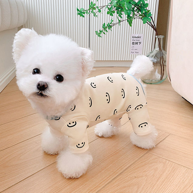 Pet Bichon Dog Clothes, Autumn and Winter Style, German Velvet Warm Four-Legged Home Clothes, Belly-Covering Pajamas for Teddy Small Dogs