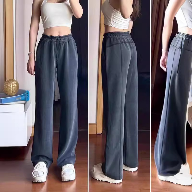 Long Wide-Leg Pants Softstrem Casual Sports Air Layer Pants Women's Loose High-Waisted Straight Pants Long Wide-Leg Pants Softstrem Casual Sports Air Layer Pants Women's Loose High-Waisted Straight Pants