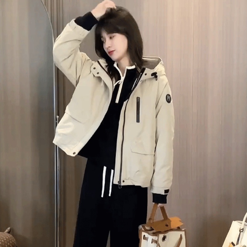 Hooded Workwear Fleece-Lined Thickened Jacket for Women, New Autumn and Winter Style, Loose Fit, Petite Parka, Trendy Top Hooded Workwear Fleece-Lined Thickened Jacket for Women, New Autumn and Winter Style, Loose Fit, Petite Parka, Trendy Top