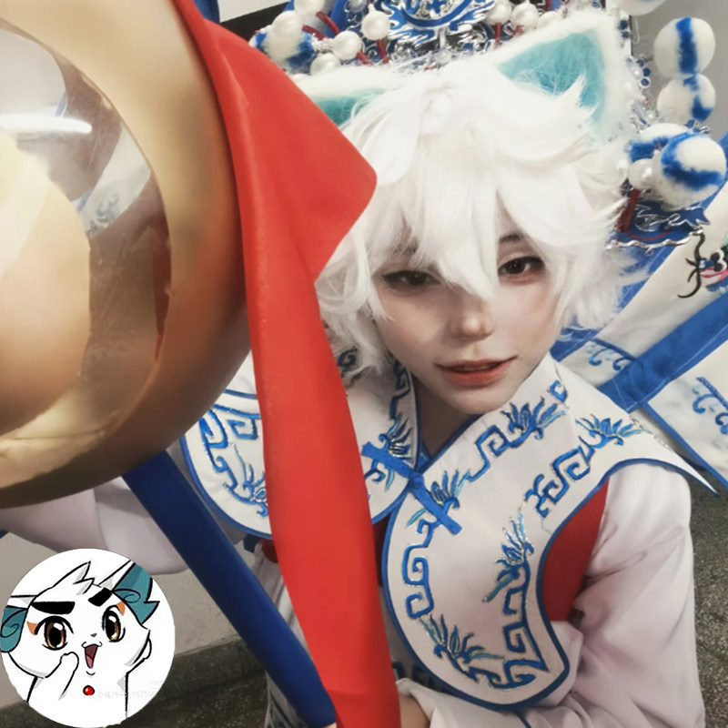 假头发cos京剧猫白糖短直发纯白奶狗碎盖头国潮长刘海动漫全头套_COSPLAY配件_淘宝游戏网