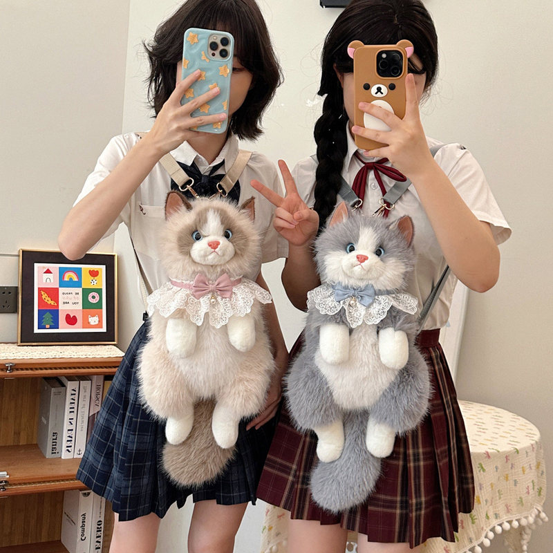 Simulated Ragdoll Cat Doll Backpack Plush Kitten Toy Backpack for Girls Children's Birthday Gift