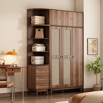 Xiaoyun new Chinese style wardrobe bedroom home rattan door solid wood wardrobe storage locker small apartment large capacity