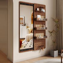 Jinmansheng solid wood dressing mirror household invisible sliding hole board storage rack integrated fitting mirror can hide the mirror