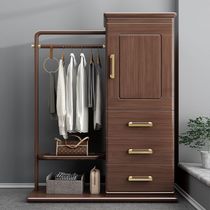 Xiaoyun new Chinese style solid wood mirrored coat rack walnut simple cupboard hanging clothes rack bedroom storage storage cabinet