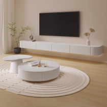 Sejibang Internet celebrity cream style white paint large and small living room home round coffee table TV cabinet combination