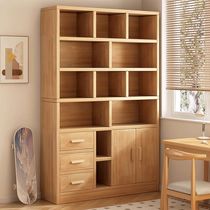 Xiao Yun solid wood bookshelf floor-standing storage rack with cabinet door bookcase home cabinet storage cabinet integrated picture book storage cabinet