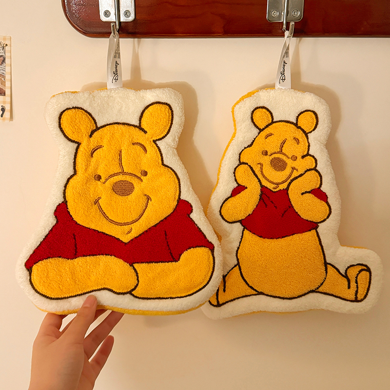 Disney Winnie the Pooh Hanging Hand Towel, Cute Bathroom Absorbent Quick-Drying Towel, Handkerchief, Kitchen Hand Wiping Cloth