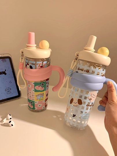 Giant Water Bottle for Girls, High Aesthetic Value, Large Capacity for Summer, Double Drinking Straw, Tea Container, Plastic Ice Cooler Cup